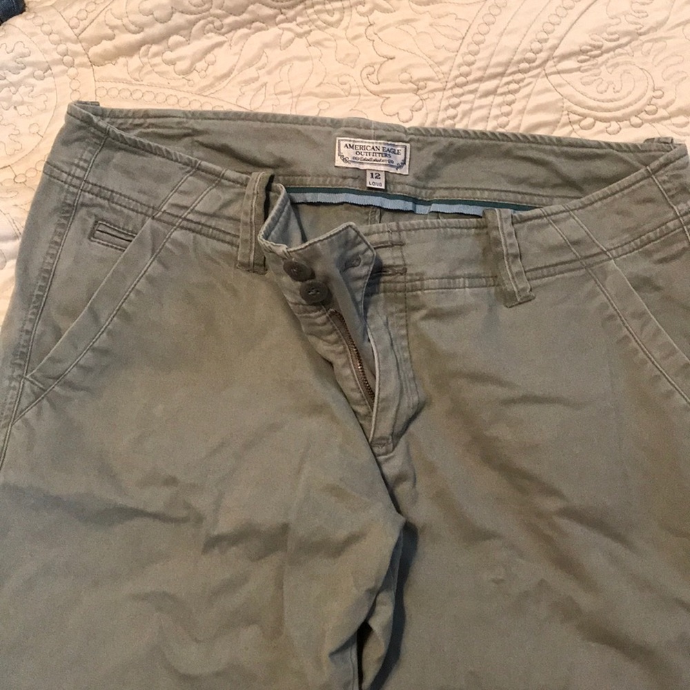 American Eagle 12 Long Greenish-taupe khakis